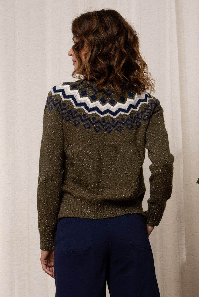 An image of the Lily & Me Fitz Fairisle Jumper in Olive.