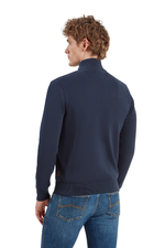 An image of the Schoffel Calton Cotton Cashmere 1/4 Zip in Petrol Blue.