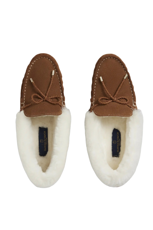 An image of the Fairfax &amp; Favor Henley Shearling Lined Slippers in Tan.