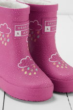 An image of the Grass & Air Colour Changing Kids Wellies in Orchid Pink.