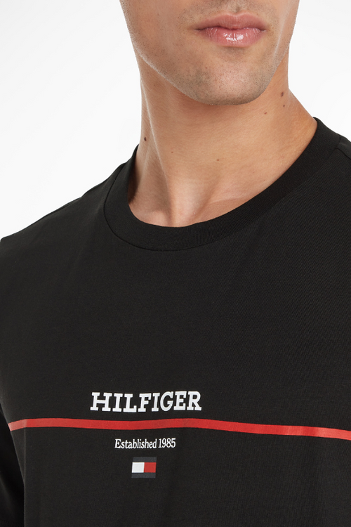 An image of the Tommy Hilfiger Hilfiger Stripe T-Shirt in Black.