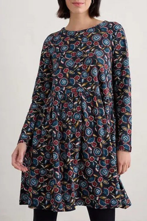 An image of the Seasalt Sea Mirror Dress in Floral Pattern Maritime / Navy.