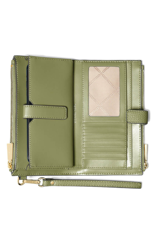 An image of the Michael Kors Jet Set Double Zip Wristlet in Smokey Olive.