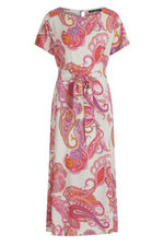 An image of the Betty Barclay Cap Sleeve Dress in midi length with pink paisley print.