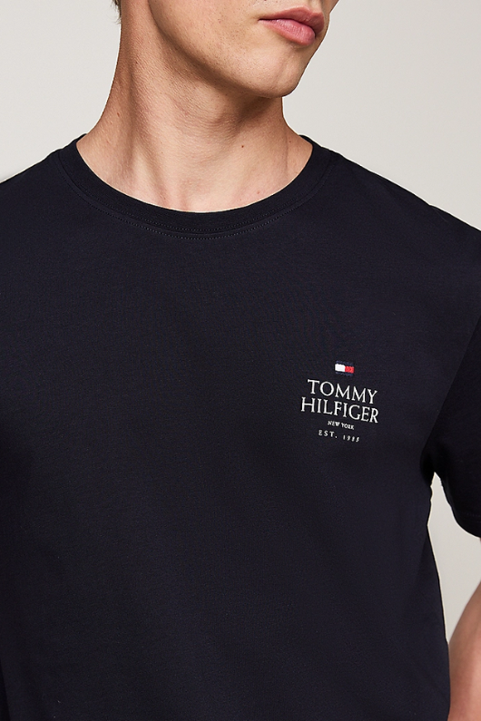 An image of the Tommy Hilfiger Logo Crew Neck Stack T-Shirt in Desert Sky.