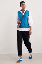 An image of the Seasalt East View V-Neck Vest in Sailboats.