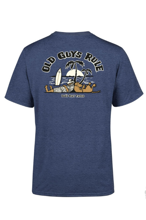 An image of the Old Guys Rule Dogs Best Friend II T-Shirt in Heather Navy.