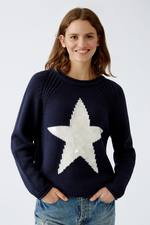 An image of the Oui Star Jumper in Dark Blue White.