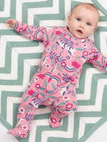 An image of the Kite Pig Pannage Sleepsuit in Pink.