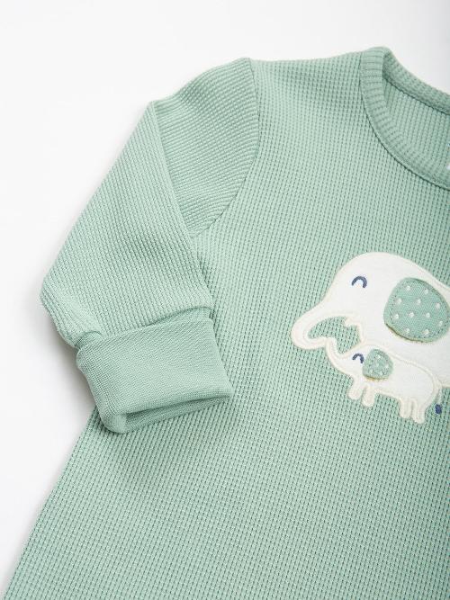 An image of the Kite Ele And Me Waffle Romper in Green.