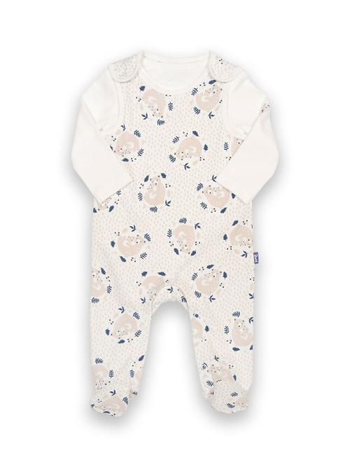 An image of the Kite Snuggle Bear Dungaree Set in Cream.