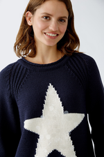 An image of the Oui Star Jumper in Dark Blue White.