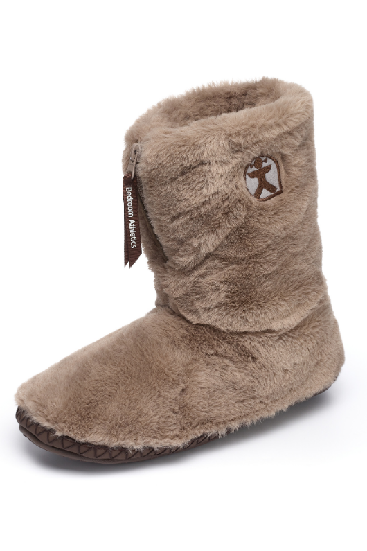 An image of the Bedroom Athletics Monroe Classic Faux Fur Boots in Taupe / Deep Taupe.