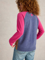 An image of the Verity V Neck Cashmere Jumper in Pink Multi.