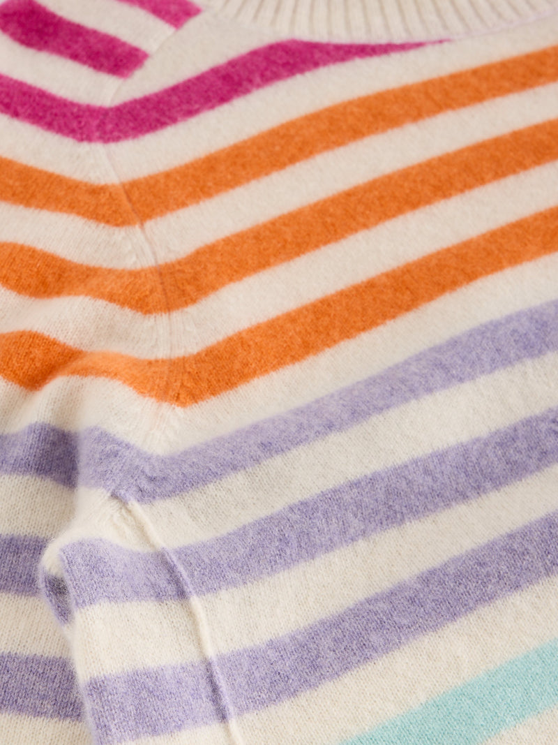 An image of the White Stuff Rainbow Stripe Cashmere Jumper in Natural Multi.