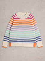 An image of the White Stuff Rainbow Stripe Cashmere Jumper in Natural Multi.