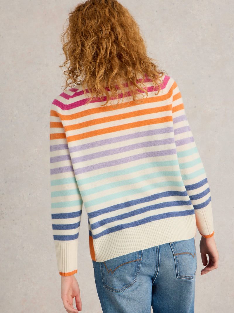 An image of the White Stuff Rainbow Stripe Cashmere Jumper in Natural Multi.