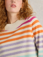 An image of the White Stuff Rainbow Stripe Cashmere Jumper in Natural Multi.