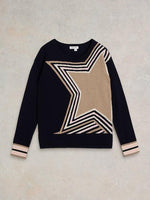 An image of the White Stuff City Star Jumper in Navy Print.