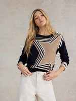 An image of the White Stuff City Star Jumper in Navy Print.