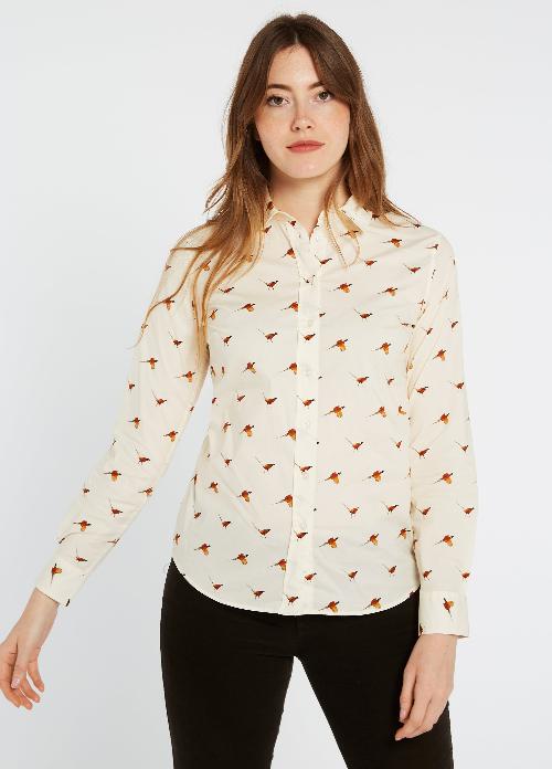 An image of the Dubarry Calamint Pheasant Print Shirt in Cream.