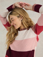 An image of the White Stuff Colour Block Merino Jumper in Plum Multi.