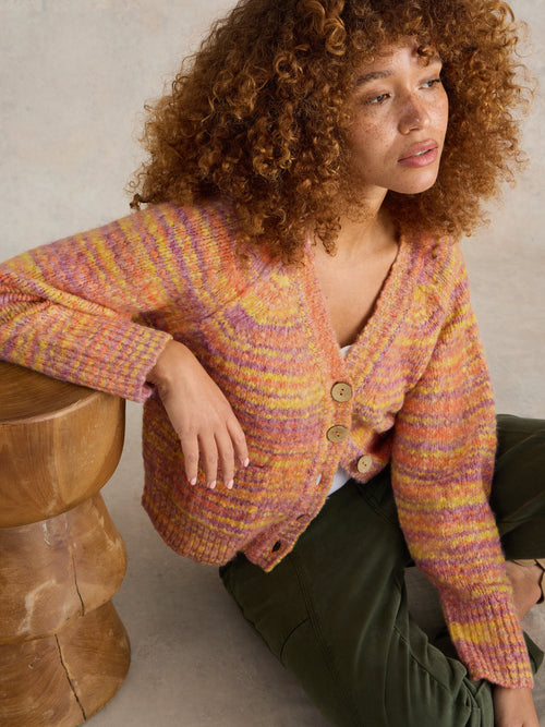 An image of the White Stuff Cindy Space Dye Cardi in Orange Multi.