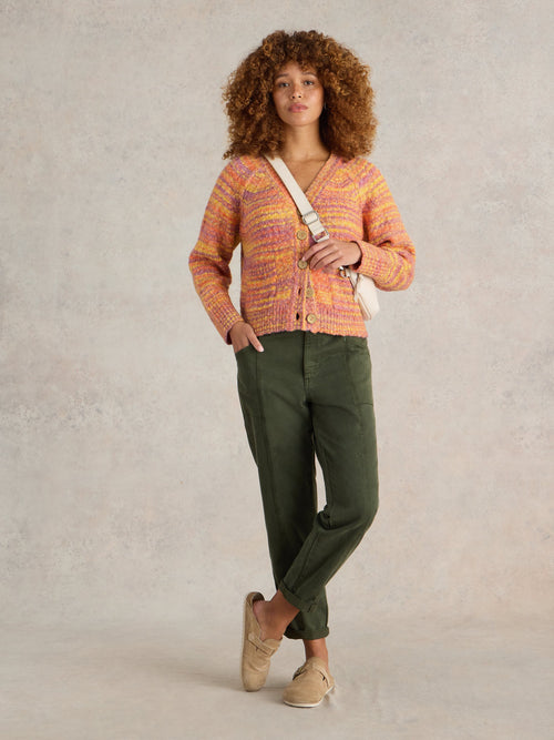 An image of the White Stuff Cindy Space Dye Cardi in Orange Multi.