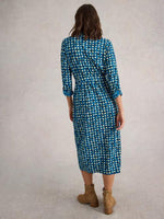 An image of the White Stuff Annie Jersey Shirt Dress in Blue Print.