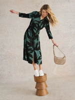 An image of the White Stuff Rua Jersey Shirt Dress in Green Print.