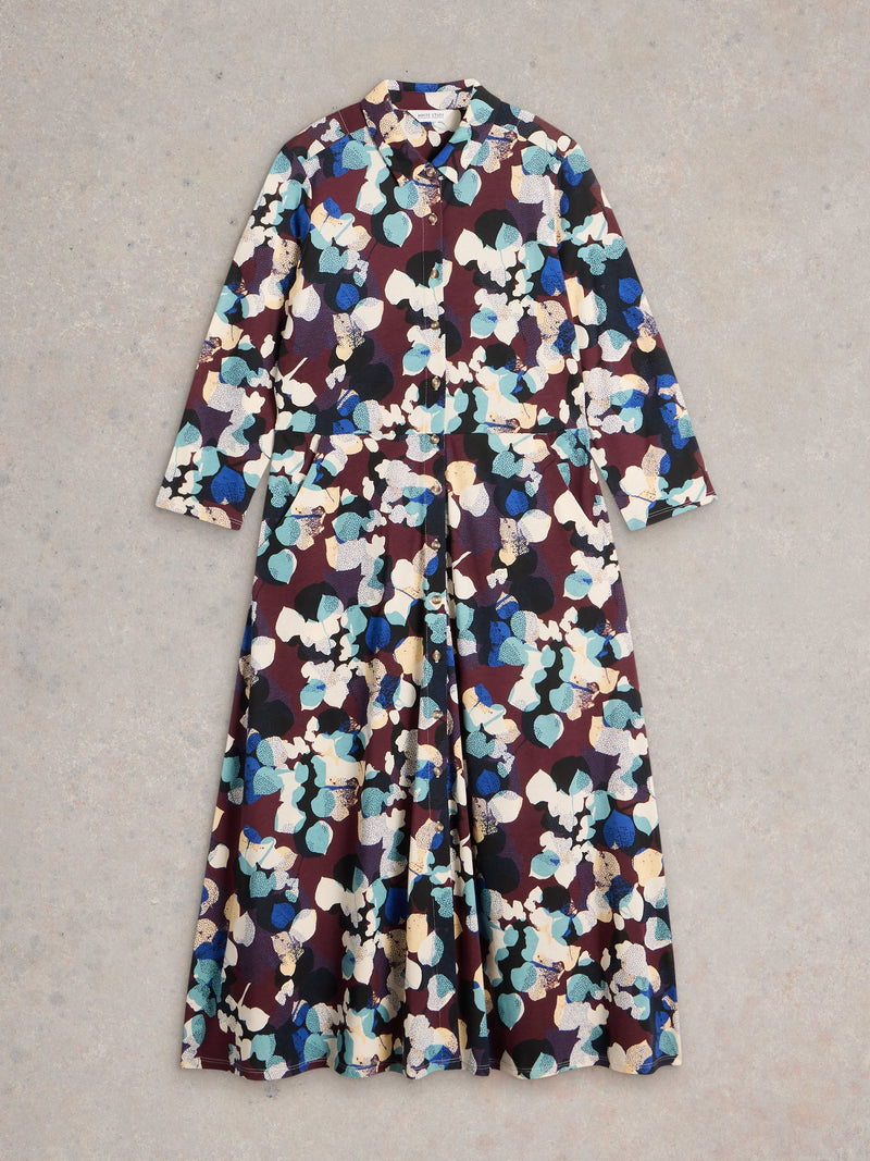 An image of the White Stuff Rua Jersey Shirt Dress in Plum Multi.