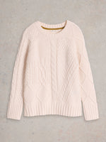 An image of the White Stuff Patchwork Cable Jumper in Light Natural.