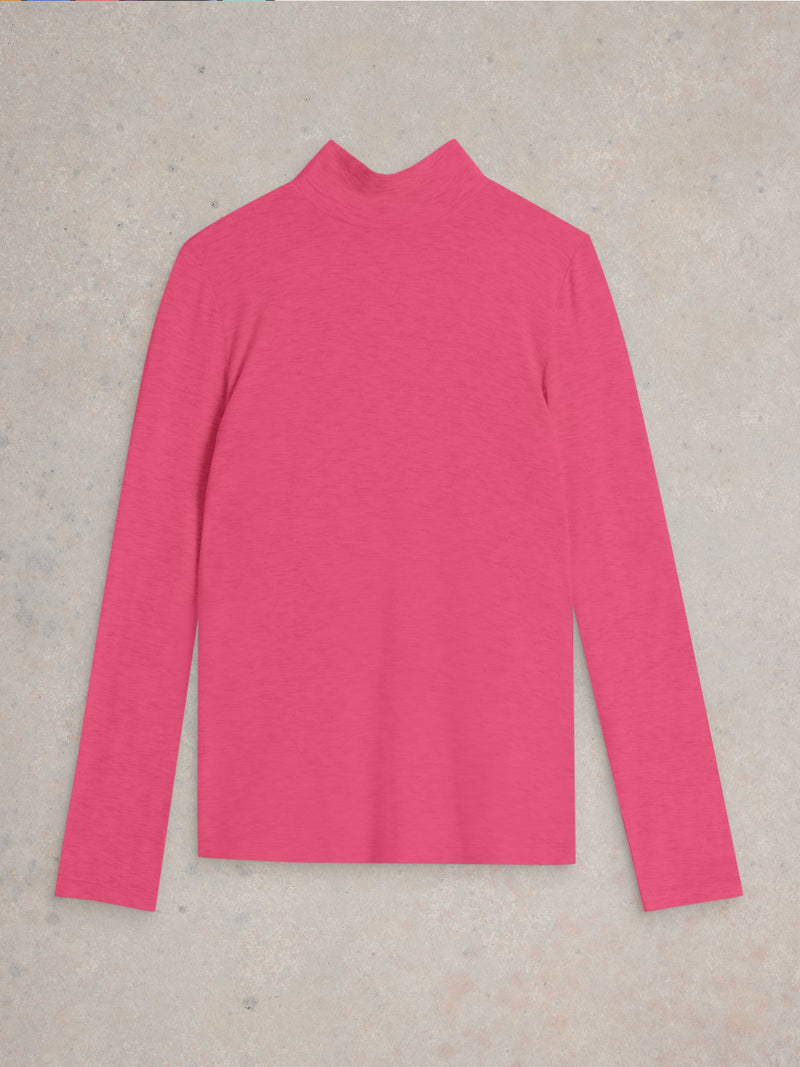 An image of the White Stuff Camille High Neck Tee in Bright Pink.