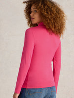 An image of the White Stuff Camille High Neck Tee in Bright Pink.