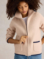 An image of the White Stuff Betty Zip Through Bomber in Light Natural.