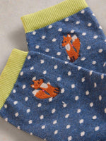 An image of the White Stuff Embroidered Fox Ankle Socks in Blue Multi.