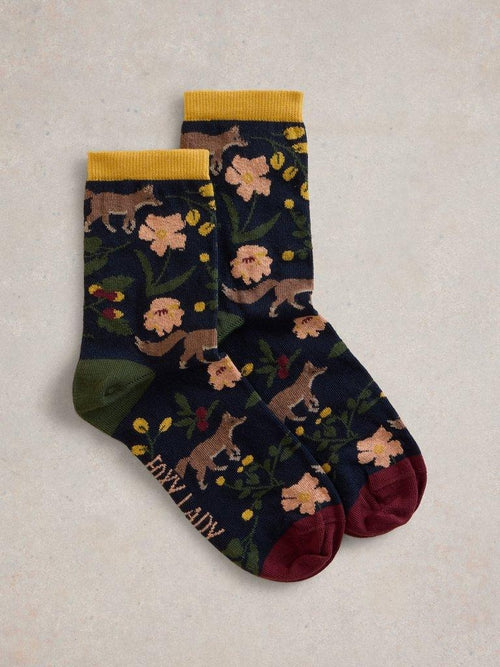 An image of the White Stuff Foxy Lady Ankle Socks in Navy Multi.