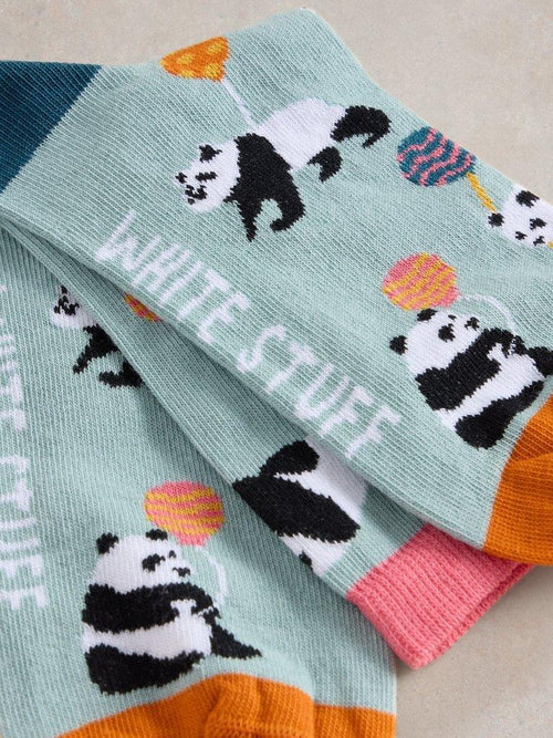 An image of the White Stuff Panda Party Ankle Socks in Blue Multi.