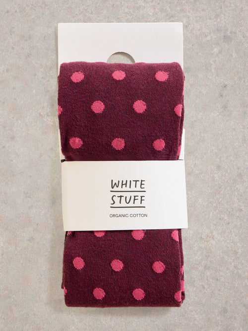 An image of the White Stuff Polka Dot Tights in Plum Multi.