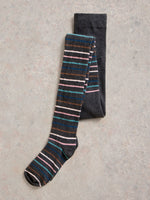 An image of the White Stuff Multi Stripe Tights in Grey Multi.