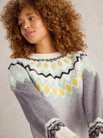 An image of the White Stuff Sunset Fairisle Jumper in Grey Multi.