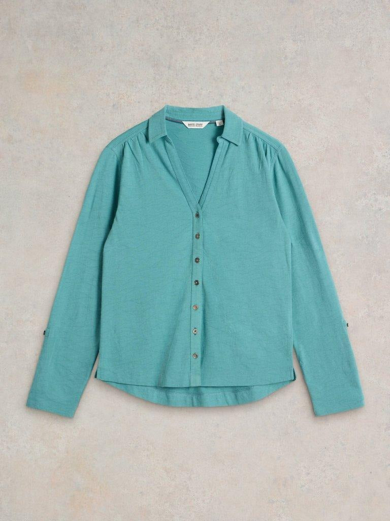 An image of the White Stuff Annie Textured Shirt in Mid Teal.