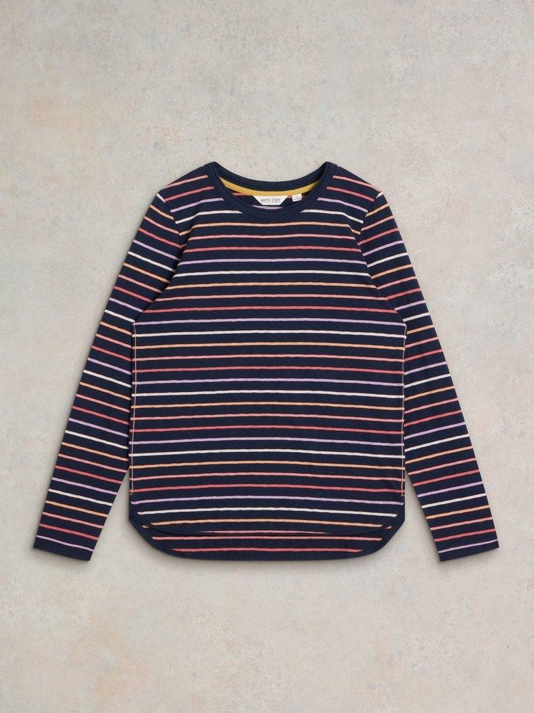 An image of the White Stuff Clara Stripe Long Sleeve Tee in Navy Multi.