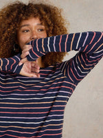 An image of the White Stuff Clara Stripe Long Sleeve Tee in Navy Multi.