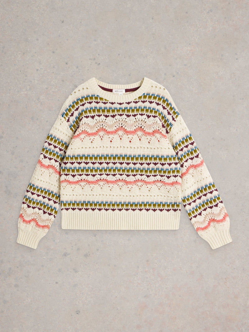 An image of the White Stuff Piper Pointelle Jumper in White Multi.