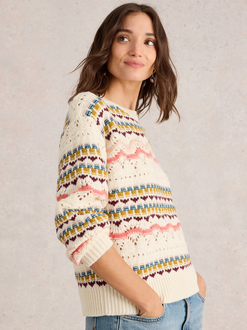 An image of the White Stuff Piper Pointelle Jumper in White Multi.