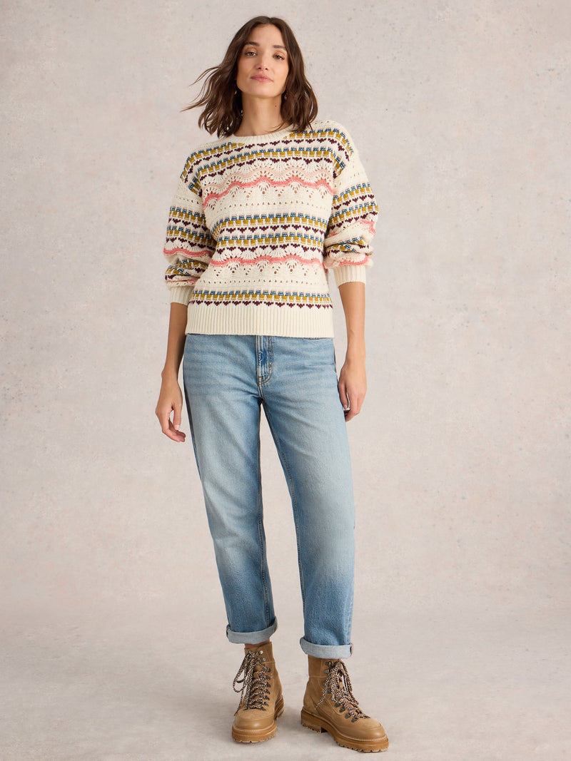 An image of the White Stuff Piper Pointelle Jumper in White Multi.