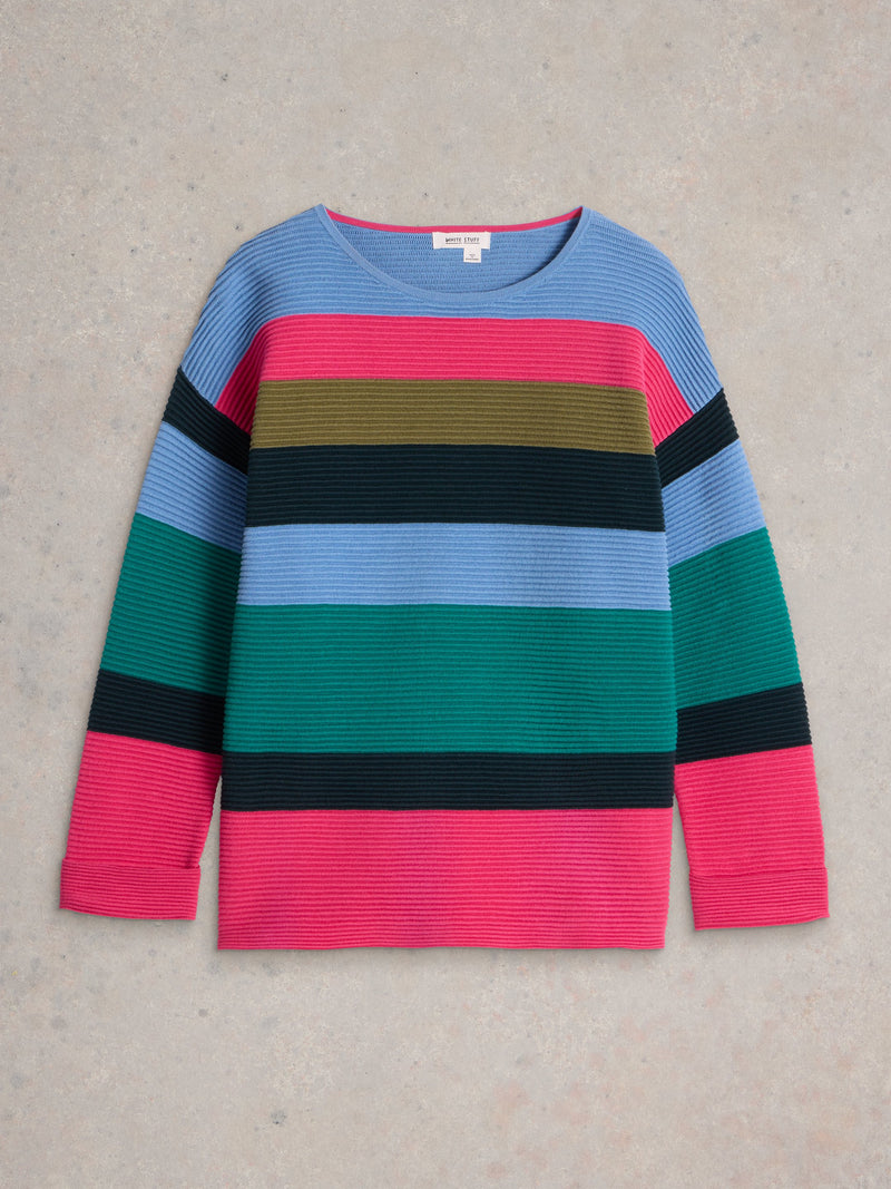 An image of the White Stuff Jana Stripe Jumper in Teal Multi.