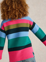 An image of the White Stuff Jana Stripe Jumper in Teal Multi.