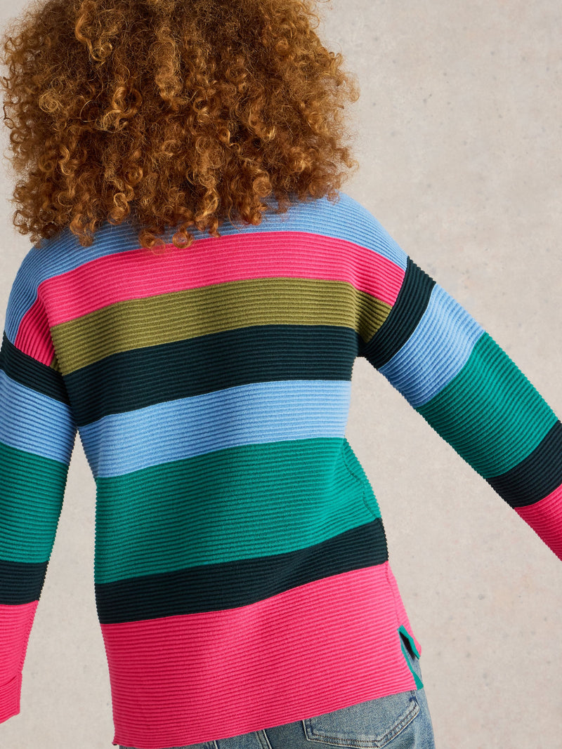 An image of the White Stuff Jana Stripe Jumper in Teal Multi.